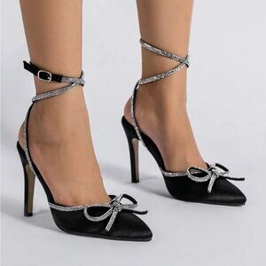 Black Heels with Rhinestone Bow